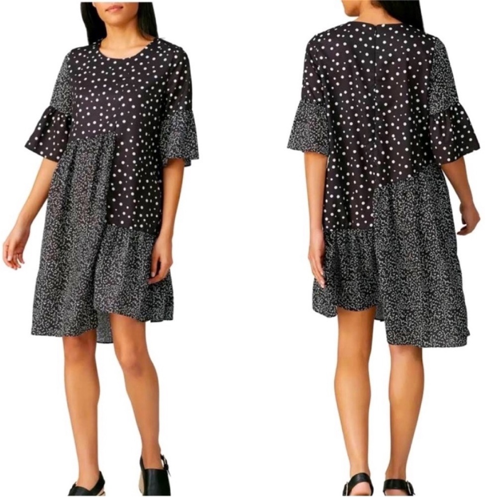 Caara Black & White Polka Dot Asymmetrical Hem Dress - Picture 2 of 5